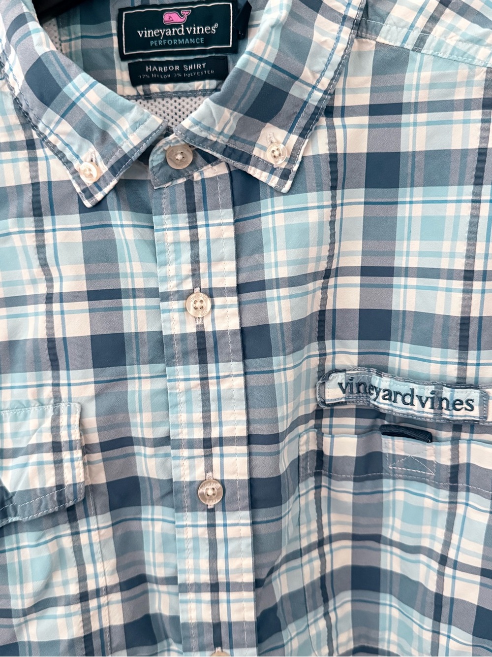 Vineyard Vines Light Blue and Navy Plaid Harbor Button-Down Shirt